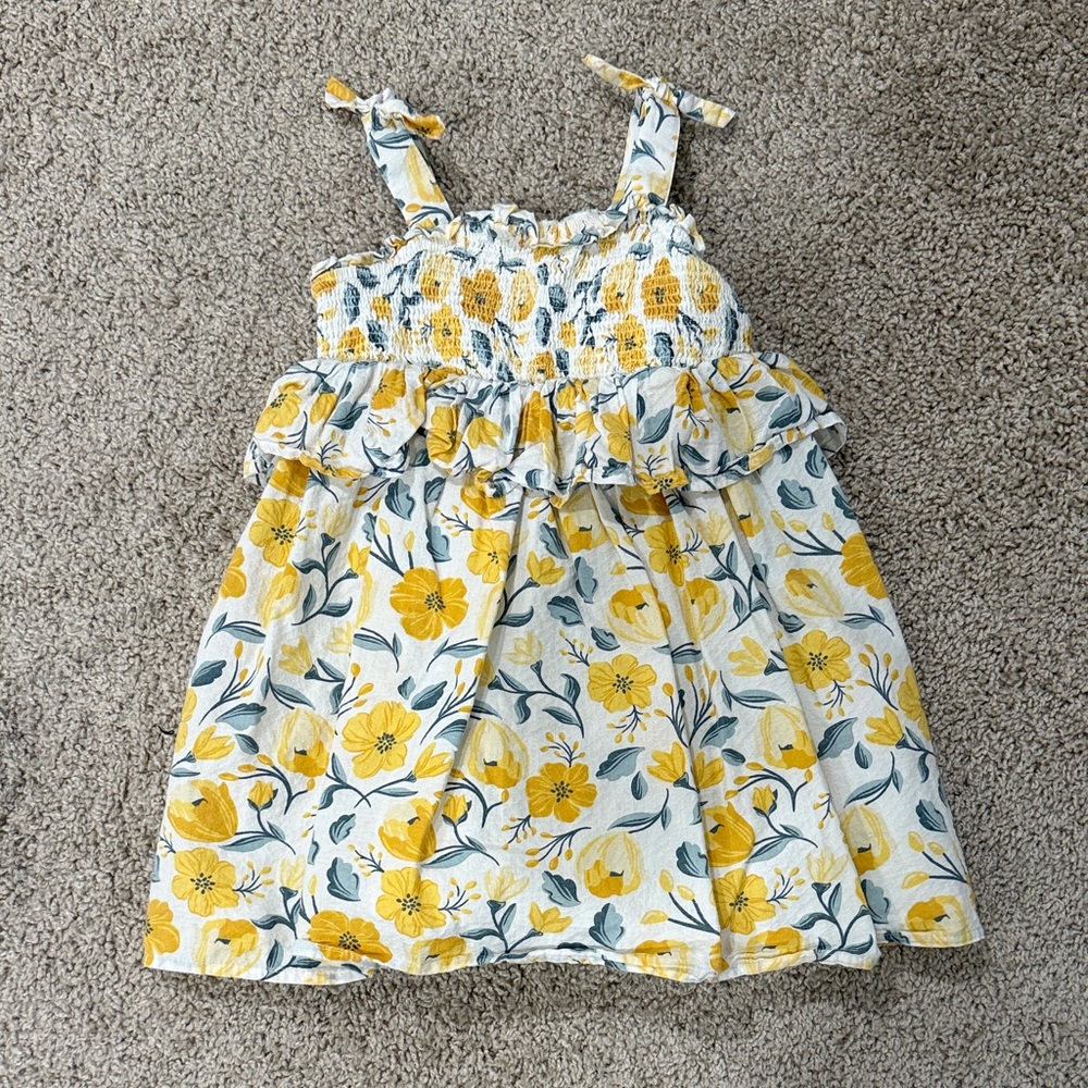 cupcakes & cashmere Floral Kids Dress in Yellow and White
